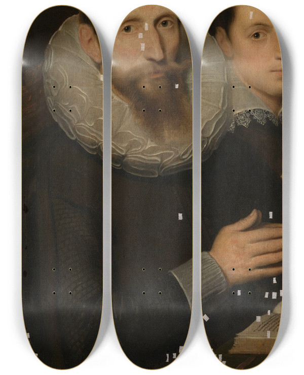 Triptych art skateboard deck of Cornelis De Vos Donor With Five Sons by Cornelis de Vos (1584-1651)