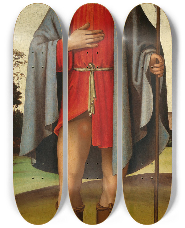 Triptych art skateboard deck of German School Saint Roch by German School