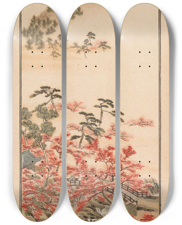 Triptych art skateboard deck of Nanbara Sakujir Shubi Gakan Pl12 by Nanbara Sakujiro (1889)