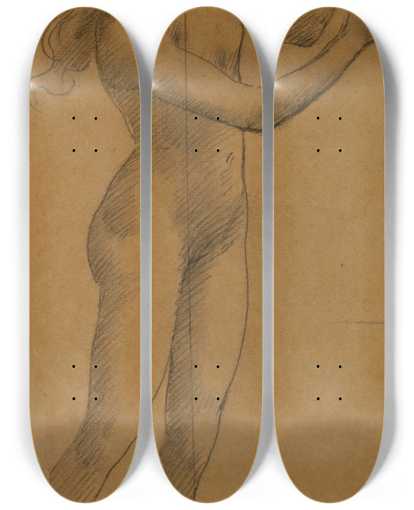 Triptych art skateboard deck of Pierre Puvis De Chavannes Femme Nue Tenant Une Lyre by Pierre Puvis De Chavannes (1824-1898)