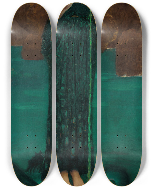 Triptych art skateboard deck of John William Waterhouse Circe Invidiosa by John William Waterhouse (1849-1917)