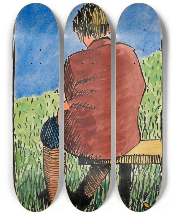 Triptych art skateboard deck of Karl Wiener Im Freien by Karl Wiener (1901-1949)