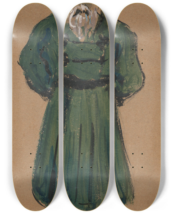 Triptych art skateboard deck of Plinio Codognato Kusofkine by Plinio Codognato (1878-1940)