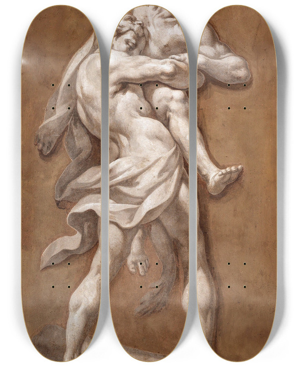 Triptych art skateboard deck of Lombard School Hercules And Antaeus by Lombard School