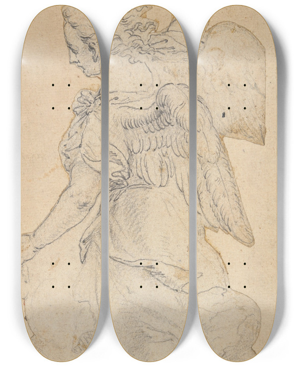 Triptych art skateboard deck of Denys Calvaert Study Of Anangel by Denys Calvaert (1540-1619)