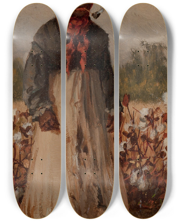 Triptych art skateboard deck of William Aiken Walker Woman In Cotton Field by William Aiken Walker (1838-1921)