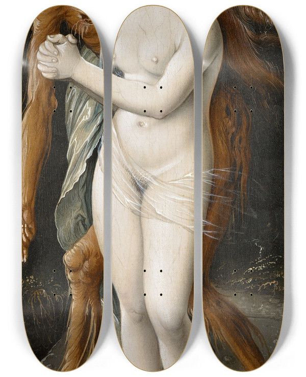 Triptych art skateboard deck of Hans Baldung Death And The Maiden by Hans Baldung (1484-1545)
