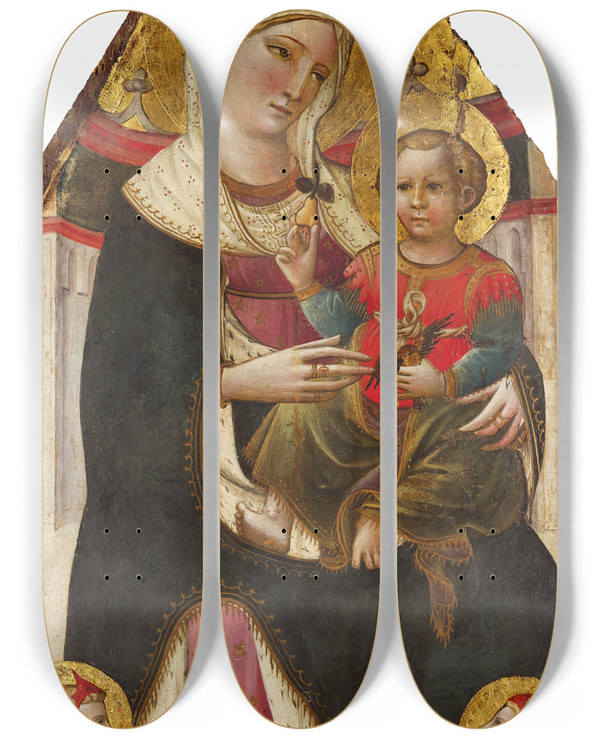 Triptych art skateboard deck of Giovanni Dal Ponte Enthroned Madonna And Child With Angels by Giovanni Dal Ponte (1385-1438)
