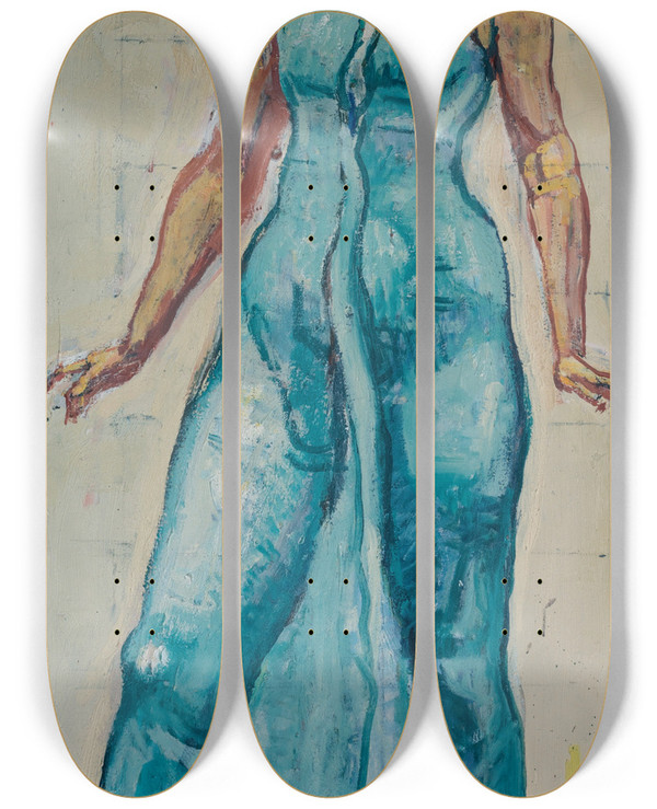 Triptych art skateboard deck of Ferdinand Hodler Single Figure Study For Gaze Into Infinity by Ferdinand Hodler (1853-1918)