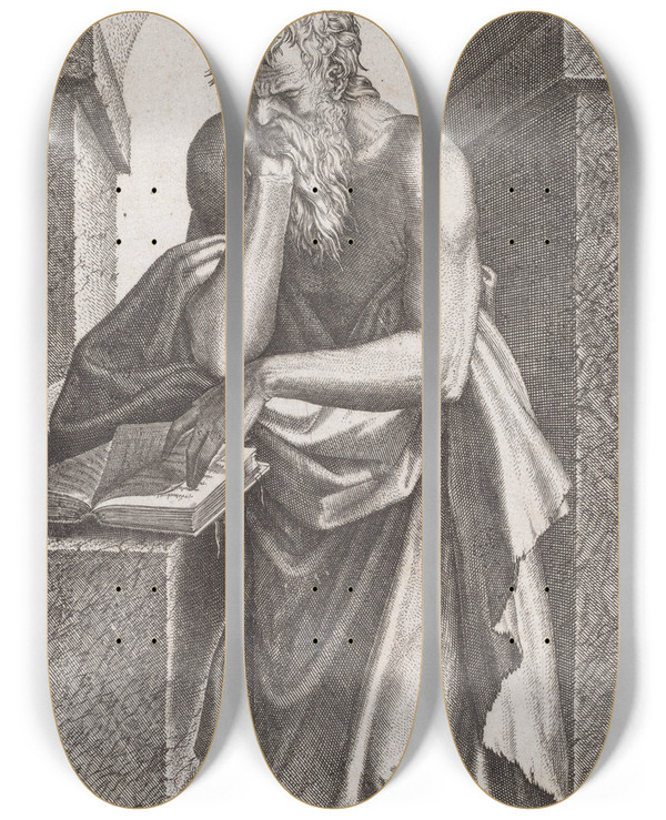 Triptych art skateboard deck of Lambert Suavius Saint Simon by Lambert Suavius (1510-1567)