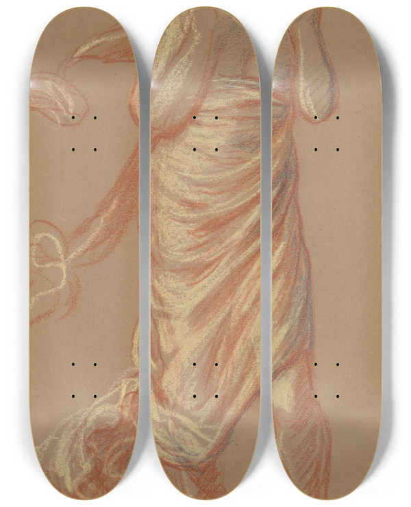 Triptych art skateboard deck of Elihu Vedder Study For Greek Girls Bathing Recto by Elihu Vedder (1836-1923)