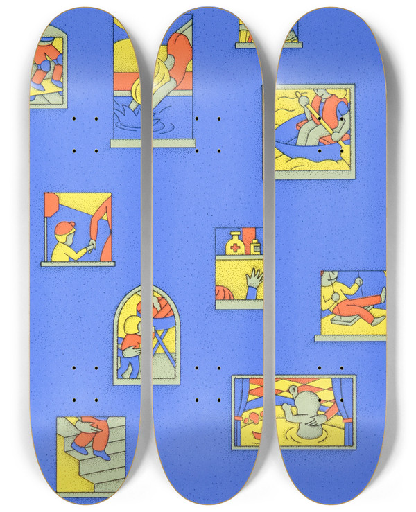 Triptych art skateboard deck of National Institutes Of Health Looking Out by National Institutes Of Health (1887)