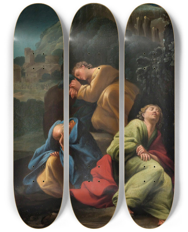 Triptych art skateboard deck of Carlo Saraceni The Agony In The Garden by Carlo Saraceni (1579-1620)
