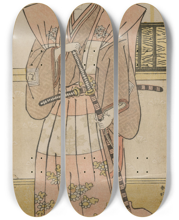 Triptych art skateboard deck of Katsukawa Shunk Ichikawa Monnosuke Ii As A Lord In Formal Dress by Katsukawa Shunko (1743-1812)
