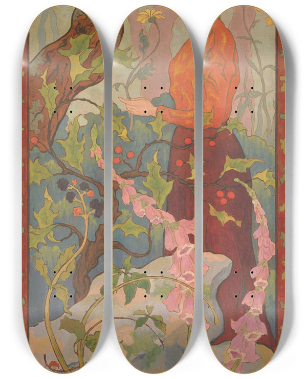 Triptych art skateboard deck of Paul Ranson Digitales by Paul Ranson (1864-1909)