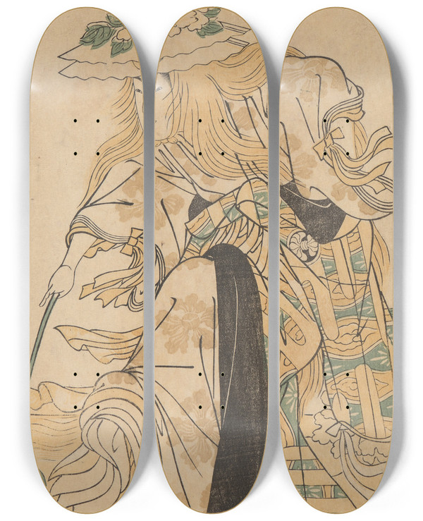 Triptych art skateboard deck of Katsukawa Shunei An Actor Segawa Kikijuro As Yechigo Gishi Dancer by Katsukawa Shunei (1762-1819)