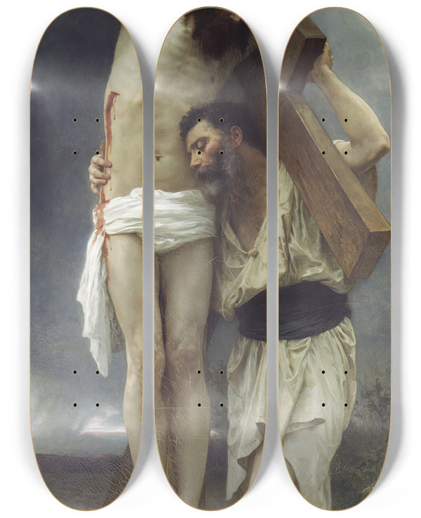 Triptych art skateboard deck of William Bouguereau Compassion by William Bouguereau (1825-1905)