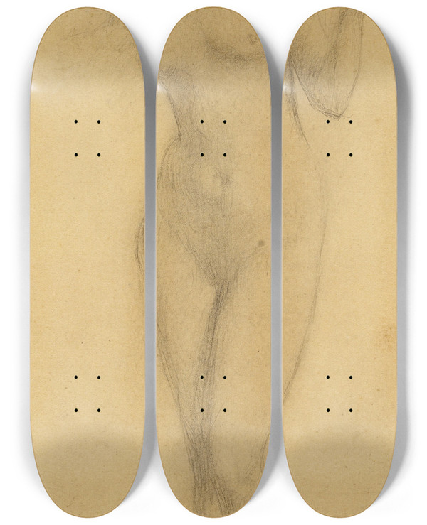 Triptych art skateboard deck of Pascaladolphejean Dagnanbouveret Femme Nue by Pascal-Adolphe-Jean Dagnan-Bouveret (1852-1929)