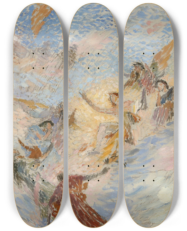 Triptych art skateboard deck of Henri Martin Apollon Et Les Muses by Henri Martin (1860-1943)