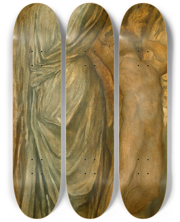 Triptych art skateboard deck of George Frederic Watts Study For Love And Death by George Frederic Watts (1817-1904)