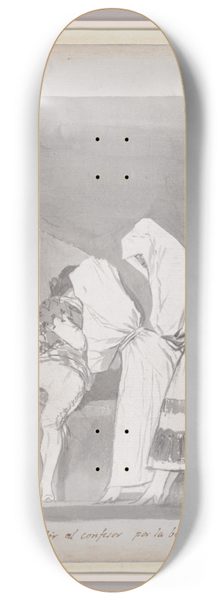 Francisco de Goya - Two women helping a confessor to climb through a window 8.25 inch art skate deck