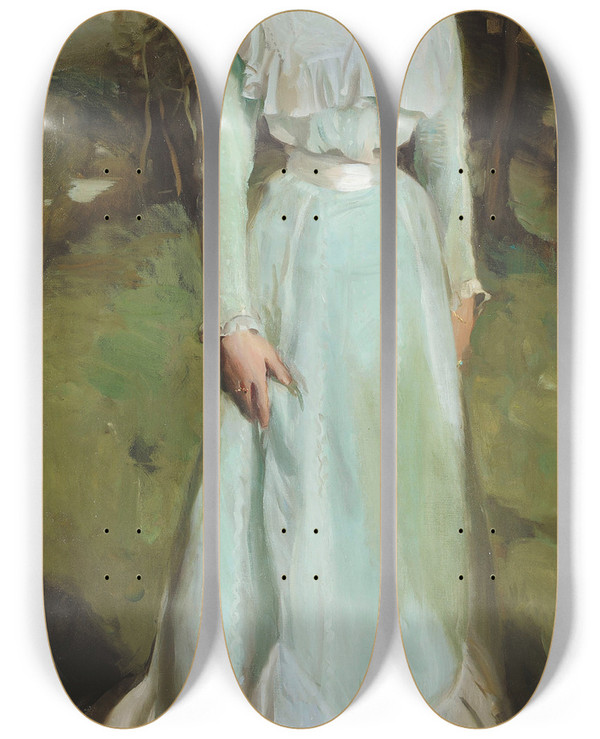 Triptych art skateboard deck of Harrington Mann Portrait Of Miss Isabella Nairn by Harrington Mann (1864-1937)