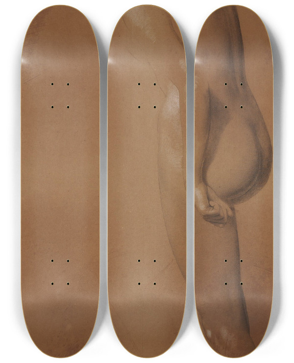 Triptych art skateboard deck of Frederick Sandys Female Nude by Frederick Sandys (1829-1904)