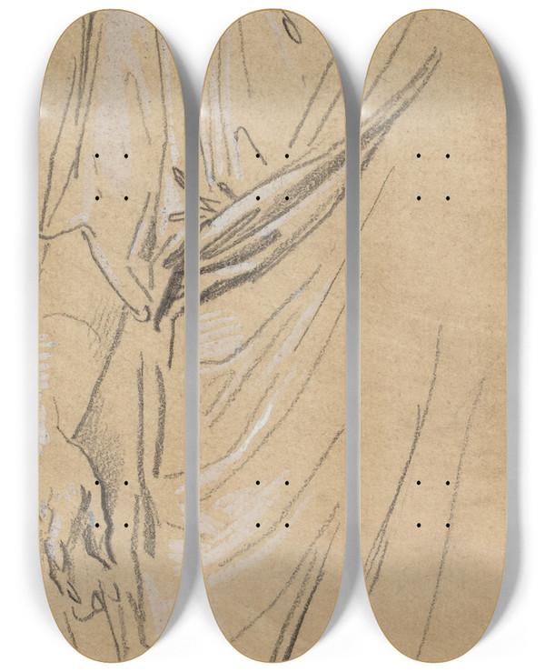 Triptych art skateboard deck of Giovanni Battista Cipriani Studies Of A Classical Figure by Giovanni Battista Cipriani (1727-1785)