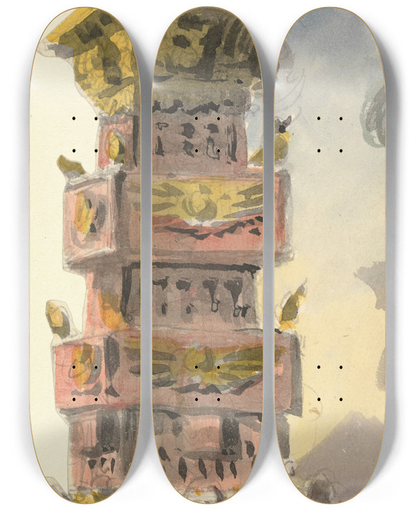 Triptych art skateboard deck of Thomas Grieve Design For An Egyptian Column_3 by Thomas Grieve