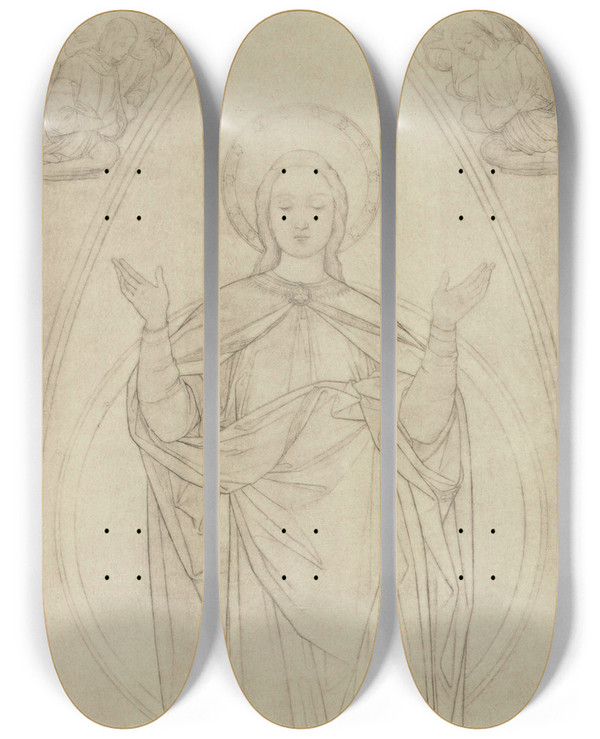 Triptych art skateboard deck of Eduard Von Steinle Entwurf Zu Einem Altar Mittelbild by Eduard Von Steinle (1810-1886)