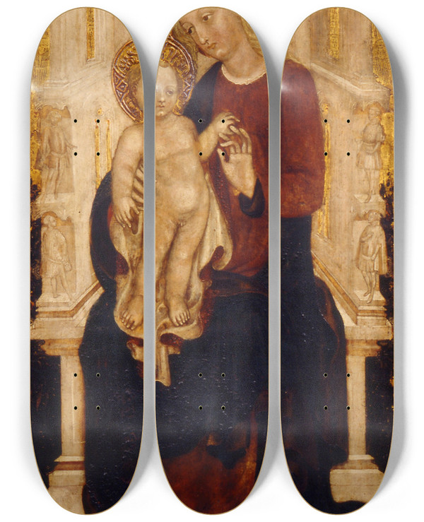 Triptych art skateboard deck of Cristoforo Moretti The Virgin And Child Enthroned by Cristoforo Moretti (1451-1485)