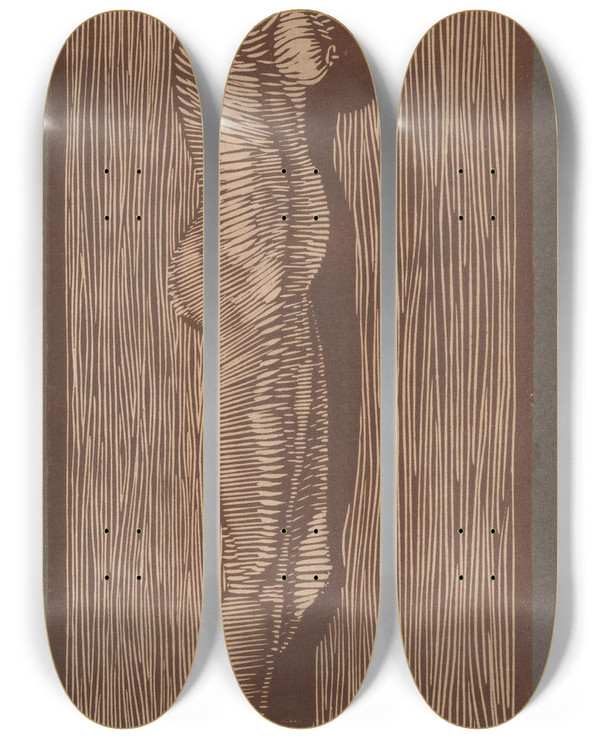 Triptych art skateboard deck of Samuel Jessurun De Mesquita Vrouwelijk Naakt Staand_2 by Samuel Jessurun De Mesquita (1868-1944)