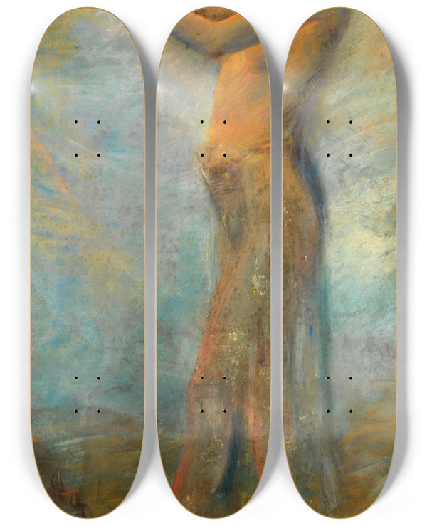 Triptych art skateboard deck of Alice Pike Barney Pagan Dancer by Alice Pike Barney (1857-1931)