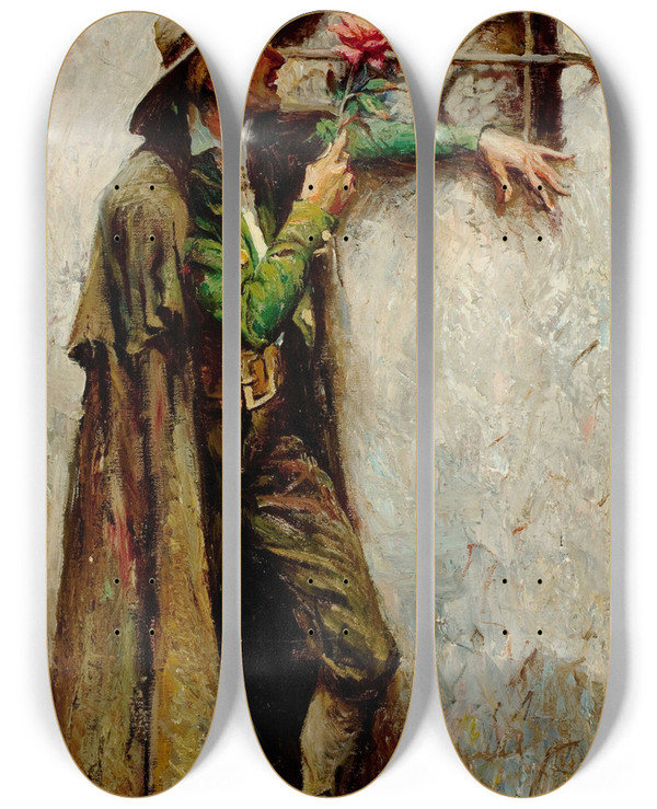 Triptych art skateboard deck of William Henry Dethlef Koerner At The Window_2 by William Henry Dethlef Koerner (1878-1938)