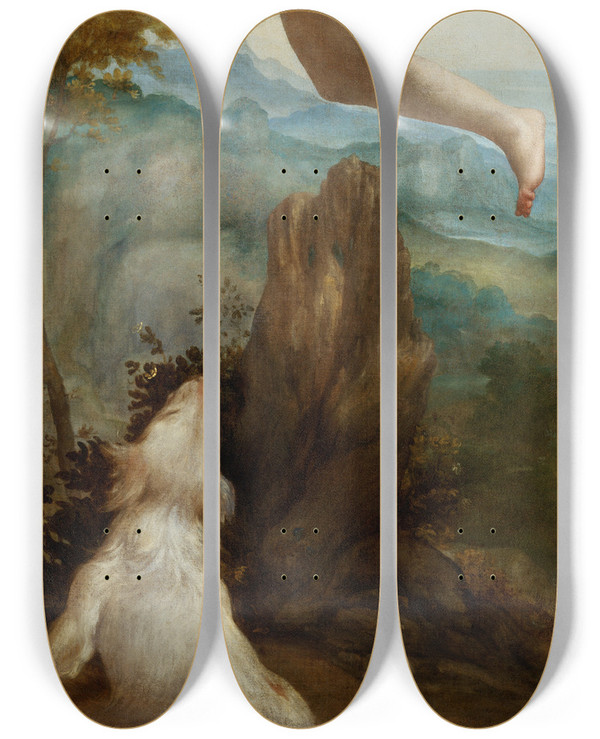 Triptych art skateboard deck of Correggio The Abduction Of Ganymede by Correggio (1489-1534)