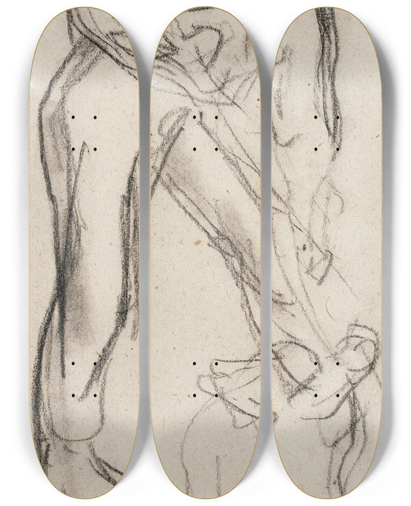 Triptych art skateboard deck of Jeanfranois Millet Studies Of A Man Digging by Jean-Franois Millet (1814-1875)
