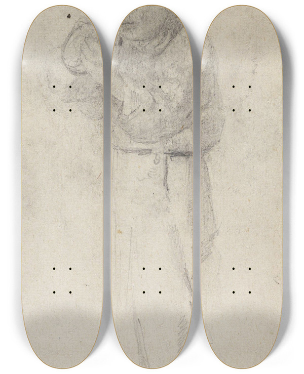Triptych art skateboard deck of Christian Krohg Liten Gutt Med Pakke I Hendene by Christian Krohg (1852-1925)