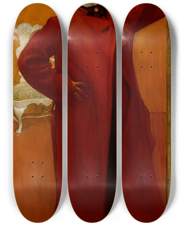 Triptych art skateboard deck of Carl Larsson Before The Mirror Self Portait by Carl Larsson (1853-1919)