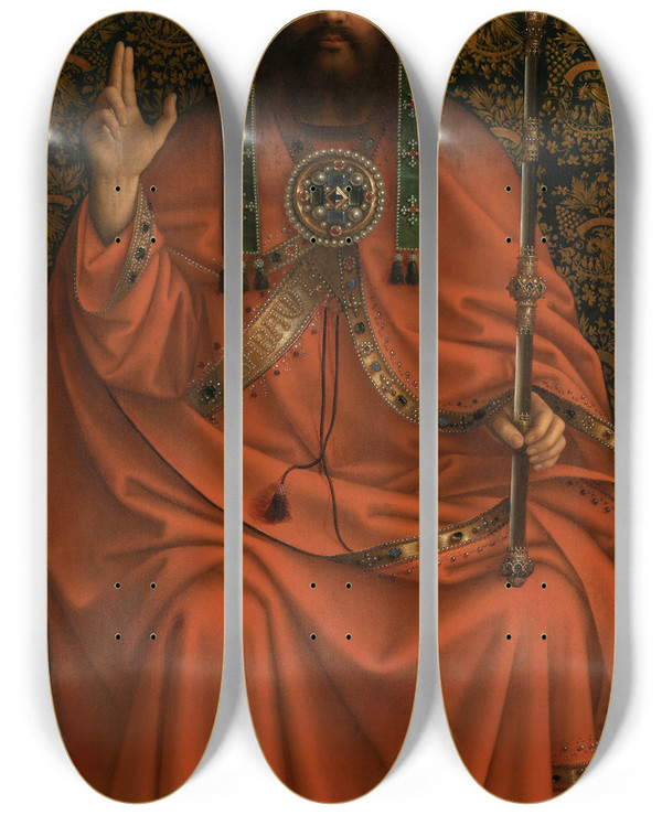 Triptych art skateboard deck of Jan Van Eyck God Almighty by Jan Van Eyck (1390-1441)