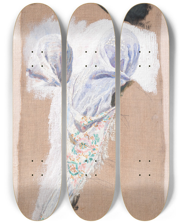 Triptych art skateboard deck of Niels Skovgaard Dragtstudier Megara Ii by Niels Skovgaard (1858-1938)