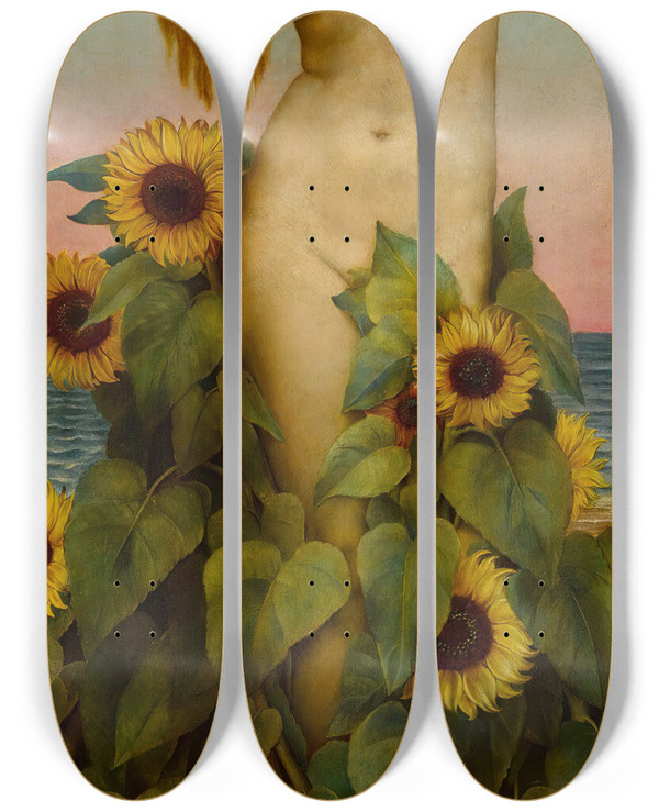 Triptych art skateboard deck of Evelyn De Morgan Clytie by Evelyn De Morgan (1855-1919)