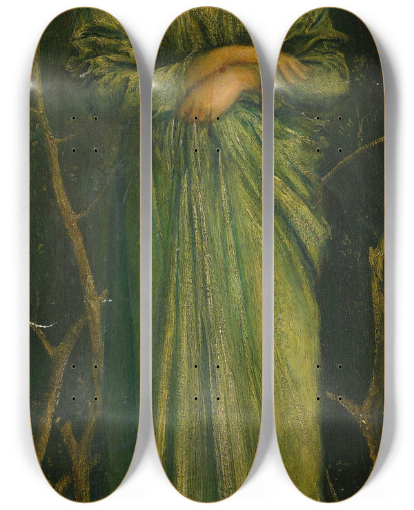 Triptych art skateboard deck of Charles Fairfax Murray A Woman In Green Drapery by Charles Fairfax Murray (1849-1919)