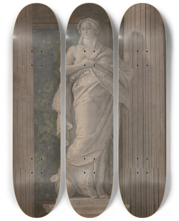 Triptych art skateboard deck of Giovanni Battista Tiepolo Allegorical Figure Representing Grammar by Giovanni Battista Tiepolo (1696-1770)