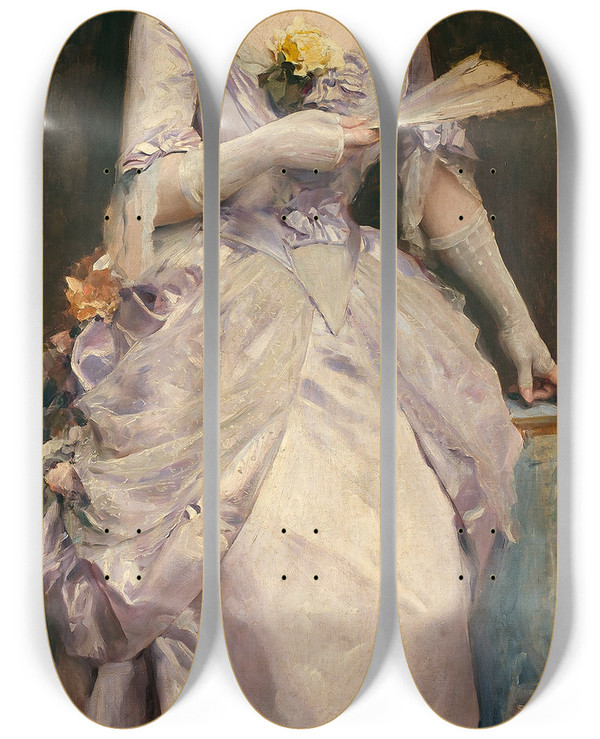 Triptych art skateboard deck of Raimundo De Madrazo Y Garreta Portrait De Madame Laure Hayman by Raimundo De Madrazo Y Garreta (1841-1920)