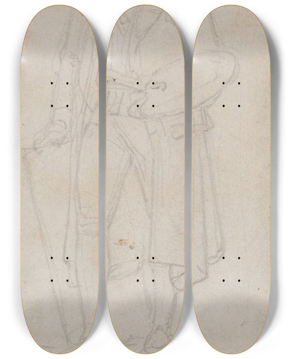 Triptych art skateboard deck of Nicaise De Keyser Statue Of The Painter Willem Jacob Herreyns by Nicaise De Keyser (1813-1887)