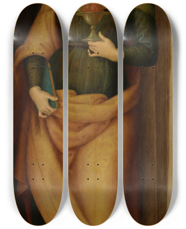 Triptych art skateboard deck of Pietro Perugino Saint Lucy by Pietro Perugino (1450-1523)