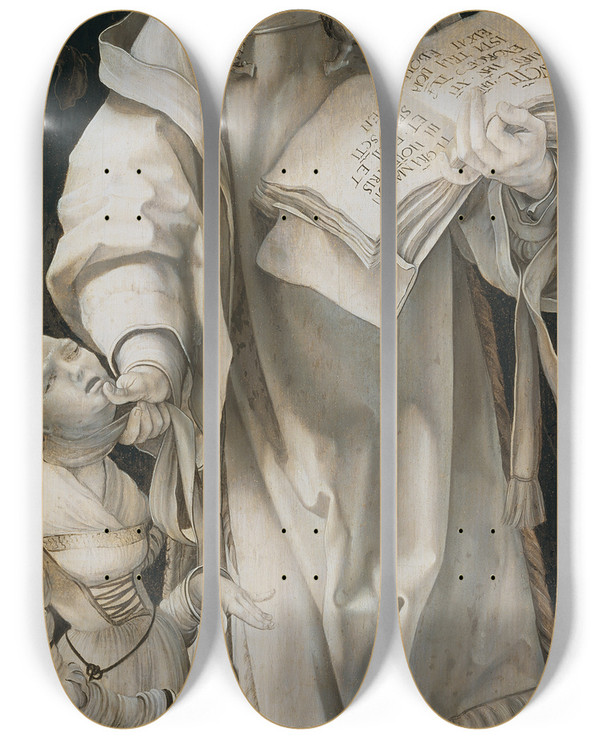 Triptych art skateboard deck of Matthias Grnewald Saint Cyriacus_2 by Matthias Grunewald (1480-1528)