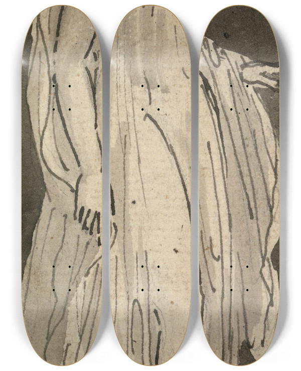 Triptych art skateboard deck of Thomas Stothard Girl_1 by Thomas Stothard (1755-1834)