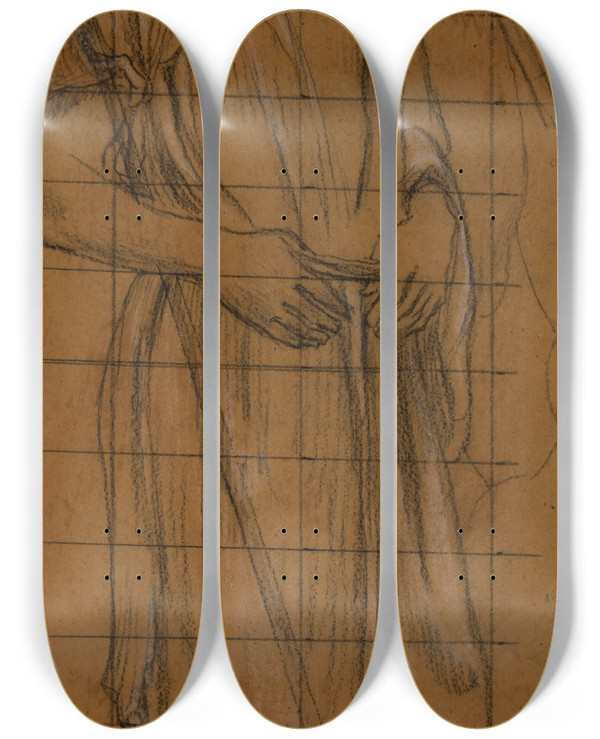 Triptych art skateboard deck of Pierre Puvis De Chavannes Homme Drap Debout Et Tude Dhomme Tenant Une Lance by Pierre Puvis De Chavannes (1824-1898)
