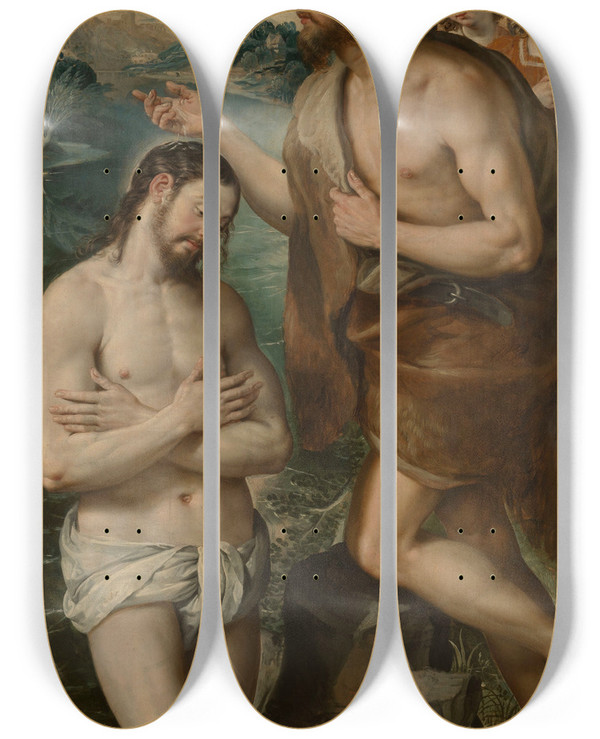 Triptych art skateboard deck of Maerten De Vos The Baptism Of Christ by Maerten De Vos (1532-1603)